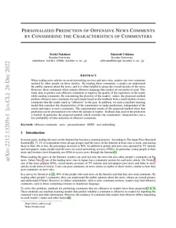 Personalized Prediction of Offensive News Comments by Considering the
  Characteristics of Commenters