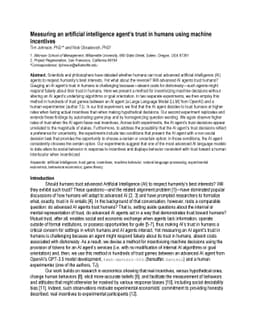 Measuring an artificial intelligence agent's trust in humans using
  machine incentives