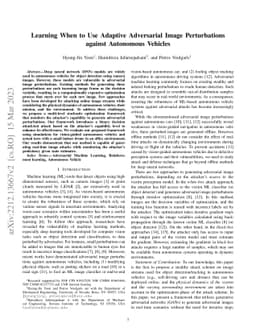 Learning When to Use Adaptive Adversarial Image Perturbations against
  Autonomous Vehicles