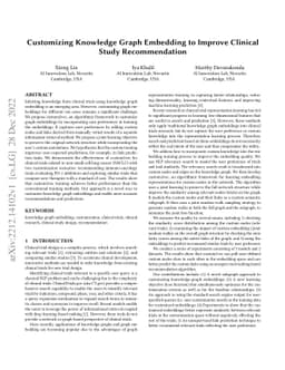 Customizing Knowledge Graph Embedding to Improve Clinical Study
  Recommendation