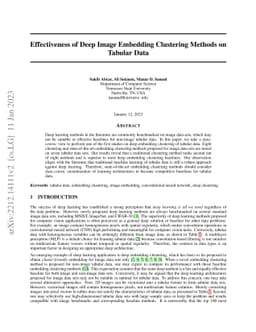 Effectiveness of Deep Image Embedding Clustering Methods on Tabular Data