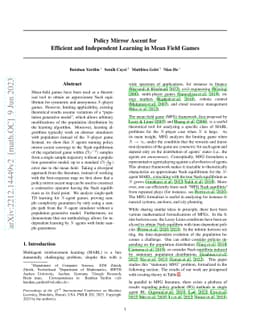Policy Mirror Ascent for Efficient and Independent Learning in Mean
  Field Games
