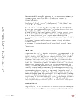 Domain-specific transfer learning in the automated scoring of
  tumor-stroma ratio from histopathological images of colorectal cancer