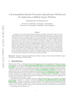 A Learning-Based Optimal Uncertainty Quantification Method and Its
  Application to Ballistic Impact Problems