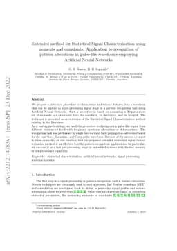 Extended method for Statistical Signal Characterization using moments
  and cumulants: Application to recognition of pattern alterations in
  pulse-like waveforms employing Artificial Neural Networks