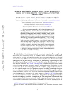 On High dimensional Poisson models with measurement error: hypothesis
  testing for nonlinear nonconvex optimization