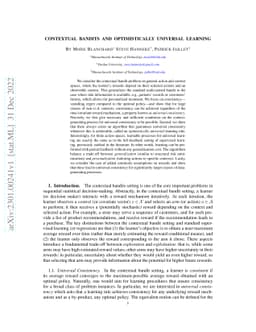 Contextual Bandits and Optimistically Universal Learning