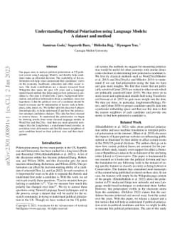 Understanding Political Polarisation using Language Models: A dataset
  and method
