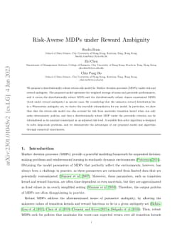Risk-Averse MDPs under Reward Ambiguity