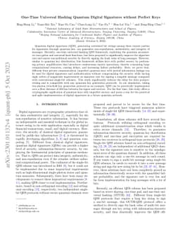 One-Time Universal Hashing Quantum Digital Signatures without Perfect
  Keys