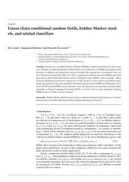 Linear chain conditional random fields, hidden Markov models, and
  related classifiers