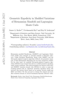 Geometric Ergodicity in Modified Variations of Riemannian Manifold and
  Lagrangian Monte Carlo
