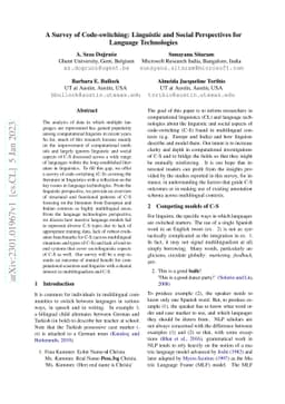A Survey of Code-switching: Linguistic and Social Perspectives for
  Language Technologies