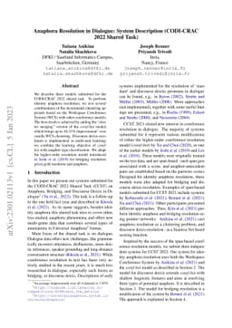 Anaphora Resolution in Dialogue: System Description (CODI-CRAC 2022
  Shared Task)