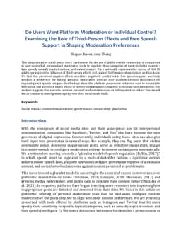 Do Users Want Platform Moderation or Individual Control? Examining the
  Role of Third-Person Effects and Free Speech Support in Shaping Moderation
  Preferences