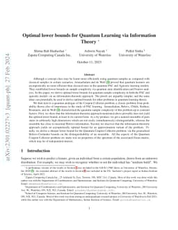 Optimal lower bounds for Quantum Learning via Information Theory