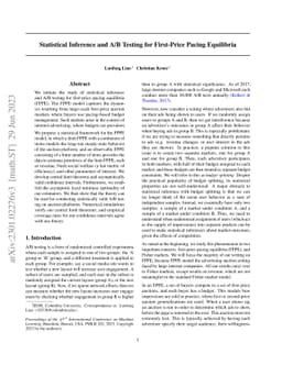 Statistical Inference and A/B Testing for First-Price Pacing Equilibria
