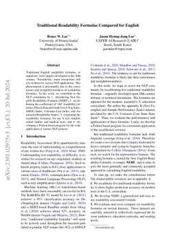 Traditional Readability Formulas Compared for English