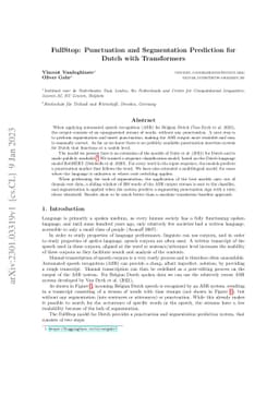 FullStop:Punctuation and Segmentation Prediction for Dutch with
  Transformers