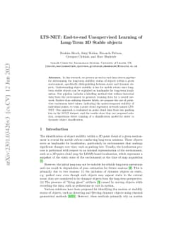LTS-NET: End-to-end Unsupervised Learning of Long-Term 3D Stable objects