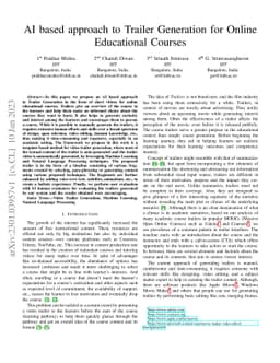 AI based approach to Trailer Generation for Online Educational Courses