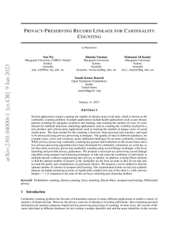 Privacy-Preserving Record Linkage for Cardinality Counting
