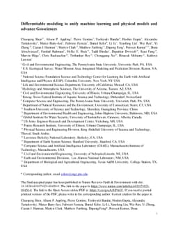 Differentiable modeling to unify machine learning and physical models
  and advance Geosciences