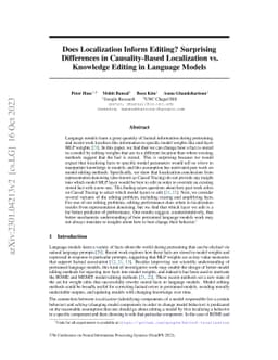 Does Localization Inform Editing? Surprising Differences in
  Causality-Based Localization vs. Knowledge Editing in Language Models