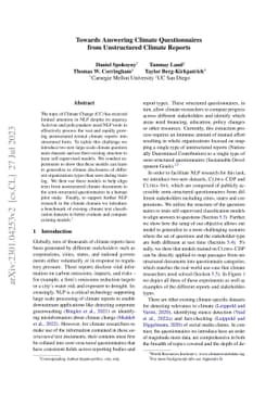 Towards Answering Climate Questionnaires from Unstructured Climate
  Reports
