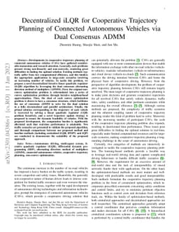 Decentralized iLQR for Cooperative Trajectory Planning of Connected
  Autonomous Vehicles via Dual Consensus ADMM