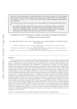 A prediction and behavioural analysis of machine learning methods for
  modelling travel mode choice