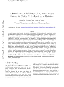 A Personalized Utterance Style (PUS) based Dialogue Strategy for
  Efficient Service Requirement Elicitation