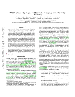 KAER: A Knowledge Augmented Pre-Trained Language Model for Entity
  Resolution