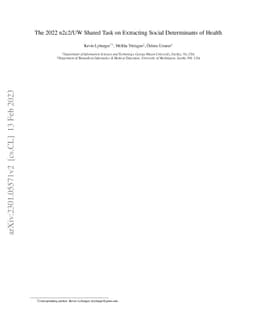 The 2022 n2c2/UW Shared Task on Extracting Social Determinants of Health