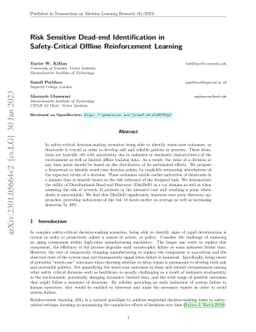 Risk Sensitive Dead-end Identification in Safety-Critical Offline
  Reinforcement Learning