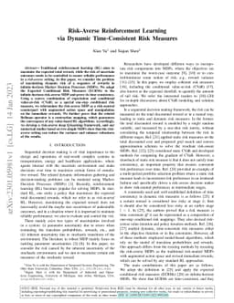 Risk-Averse Reinforcement Learning via Dynamic Time-Consistent Risk
  Measures