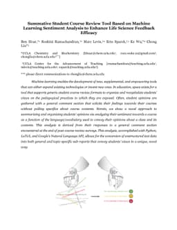 Summative Student Course Review Tool Based on Machine Learning Sentiment
  Analysis to Enhance Life Science Feedback Efficacy