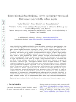 Sparse resultant based minimal solvers in computer vision and their
  connection with the action matrix