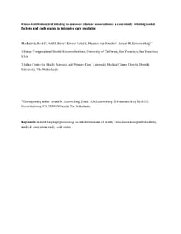 Cross-institution text mining to uncover clinical associations: a case
  study relating social factors and code status in intensive care medicine