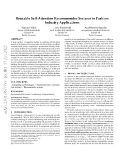 Reusable Self-Attention Recommender Systems in Fashion Industry
  Applications