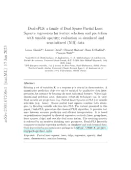 Dual-sPLS: a family of Dual Sparse Partial Least Squares regressions for
  feature selection and prediction with tunable sparsity; evaluation on
  simulated and near-infrared (NIR) data