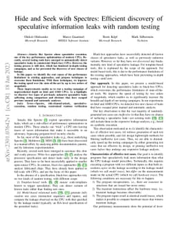Hide and Seek with Spectres: Efficient discovery of speculative
  information leaks with random testing