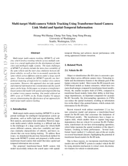 Multi-target multi-camera vehicle tracking using transformer-based
  camera link model and spatial-temporal information