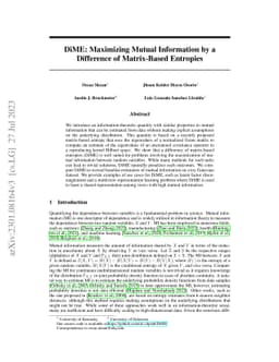 DiME: Maximizing Mutual Information by a Difference of Matrix-Based
  Entropies