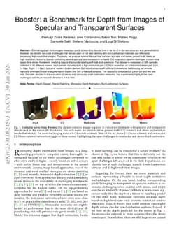 Booster: a Benchmark for Depth from Images of Specular and Transparent
  Surfaces