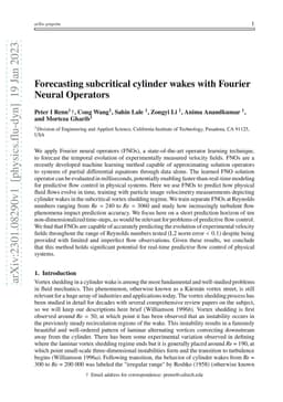 Forecasting subcritical cylinder wakes with Fourier Neural Operators