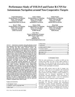 Performance Study of YOLOv5 and Faster R-CNN for Autonomous Navigation
  around Non-Cooperative Targets