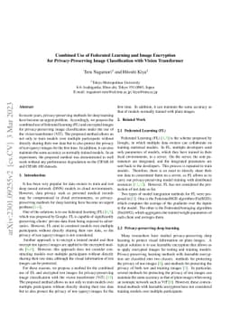 Combined Use of Federated Learning and Image Encryption for
  Privacy-Preserving Image Classification with Vision Transformer