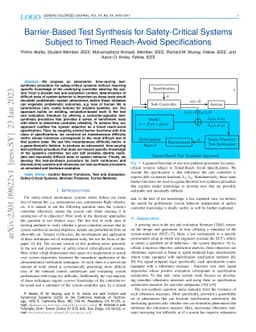 Barrier-Based Test Synthesis for Safety-Critical Systems Subject to
  Timed Reach-Avoid Specifications