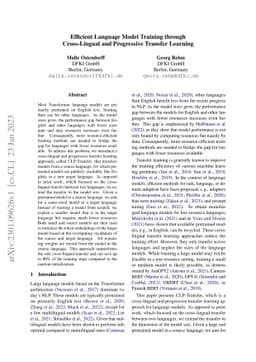Efficient Language Model Training through Cross-Lingual and Progressive
  Transfer Learning